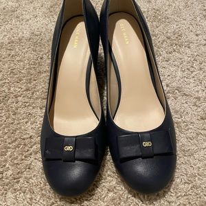 Cole Hann navy adair wedge pump